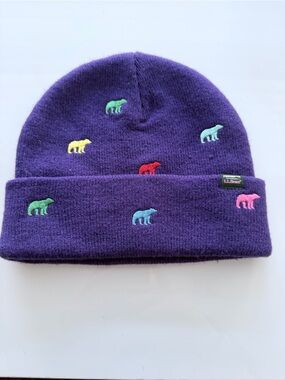 L.L.Bean Kids Purple Night Bears Winter Beanie Knit Hat multicolor